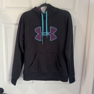 Under Armour Storm Semi Fitted Pullover Hoodie Sweatshirt Black Purple Blue M